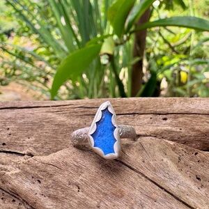 Cobalt blue sea glass natural tumbled sea glass hammered sterling & fine silver